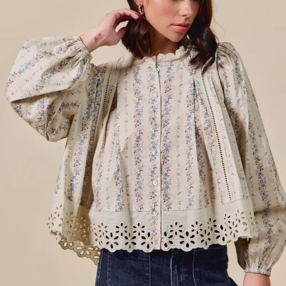 SO ME Floral Print Lace Button Down Shirt - Picture 9 of 16
